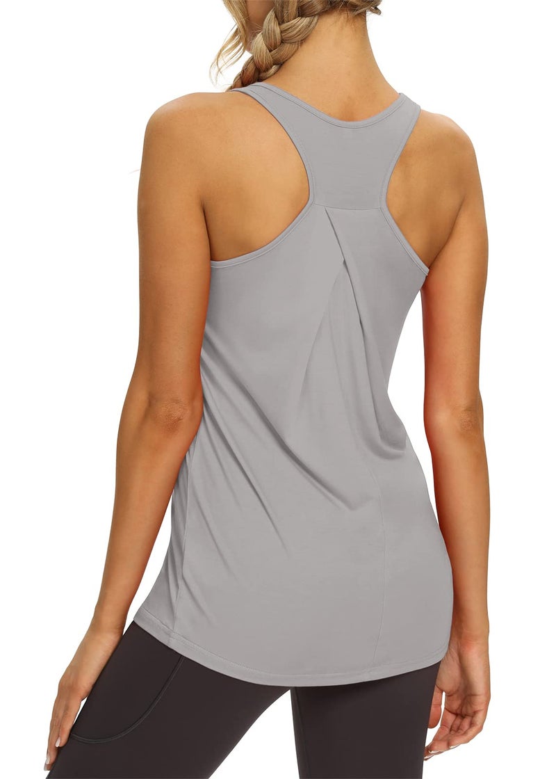 Mippo Womens Workout Tops Athletic Tank Tops Yoga Shirts Exercise Sports Tank Long Shirts Work Out Clothes for Women Gray M - Image 3